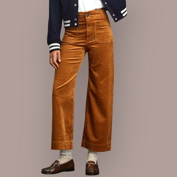 Maeve Pants - The Colette Corduroy Crop Wide-Leg Pants by Maeve in Caramel Size 31/Tall